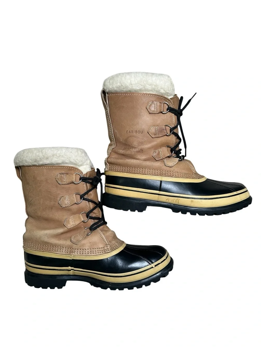 Sorel Men’s 9 Tan & Black Kaufman Canada Leather Wool Caribou Winter Snow Boot